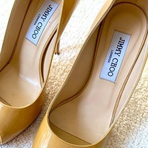 Jimmy Choo Tiara Patent Leather Nude Pumps